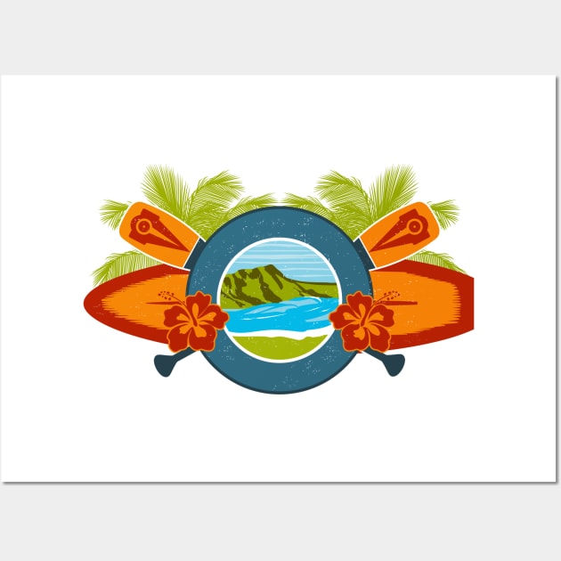 Hawaiian Island Ocean Sea Diamond Head Emblem Wall Art by RageRabbit